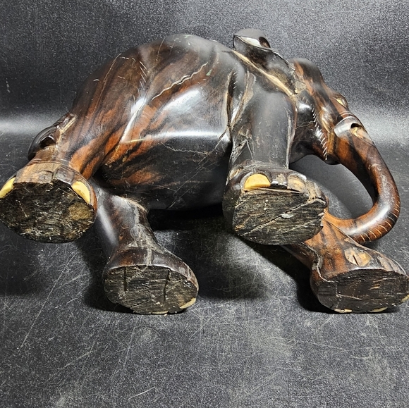 Vintage Large Heavy Macassar Ebony Hand Carved‎ Elephant - Picture 10 of 10